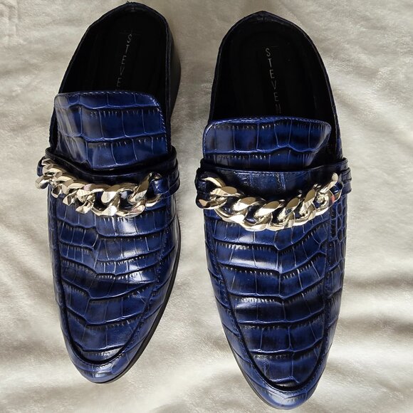 Steven by Steve Madden Swanki Blue Croc Chain Loafer Mules - Picture 2 of 10
